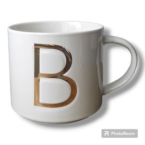 B Monogram Gold and White Mug